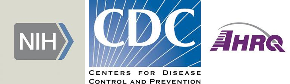 Images of the logos for NIH, CDC and AHRQ