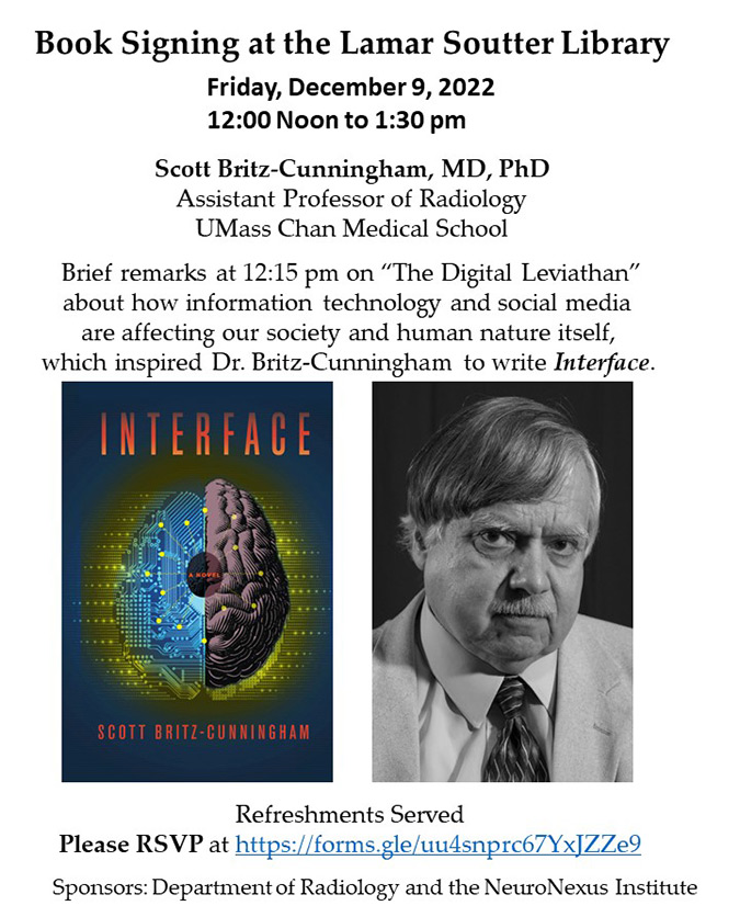 Flyer for author talk and book signing - Scott Britz-Cunningham, MD, PhD