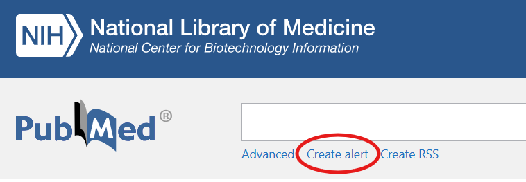 PubMed banner with Create Alert feature highlighted